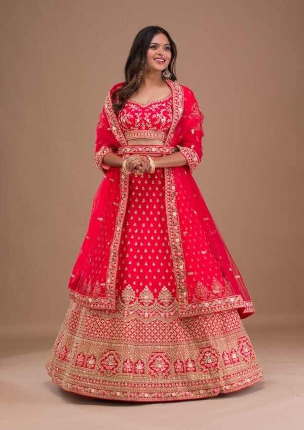 Raw Silk Readymade Red Lehenga Choli