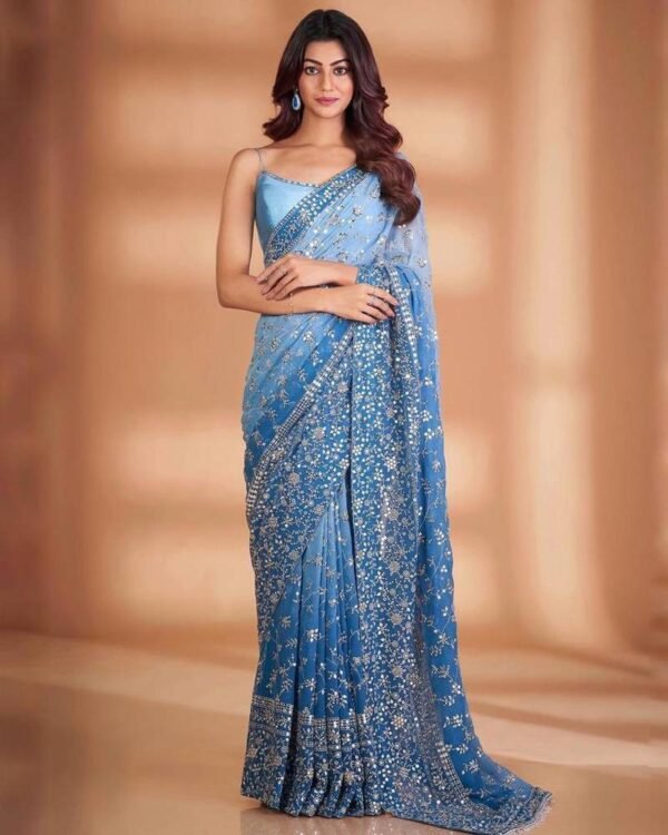 Party Wear Georgette Sky Blue Saree