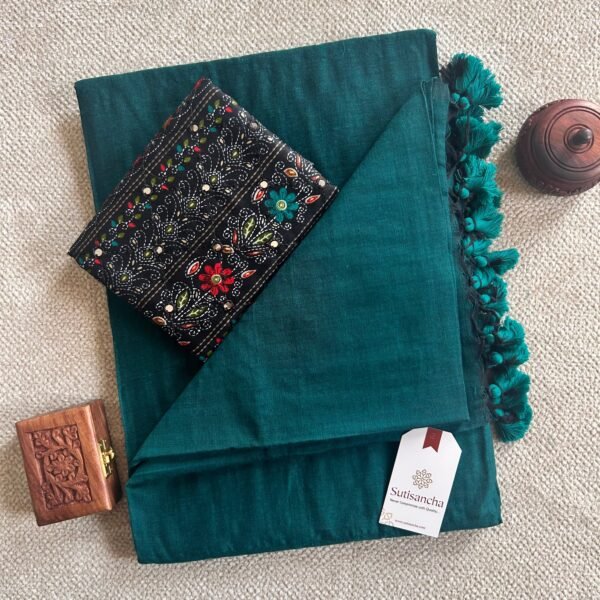 Rama Handloom Cotton Saree with Designer Work Blouse