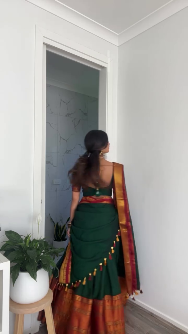 Kanjiveram Silk Zari Lehanga With Blouse Along With Banarashi Silk Duppta (GREEN) Unstitched - Image 3