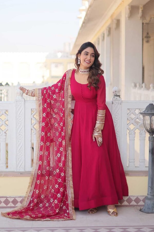 Pink Designer Gown For Women With Dupatta Collection - Image 4