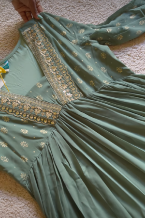 Embroidered Sage Green Anarkali Dress