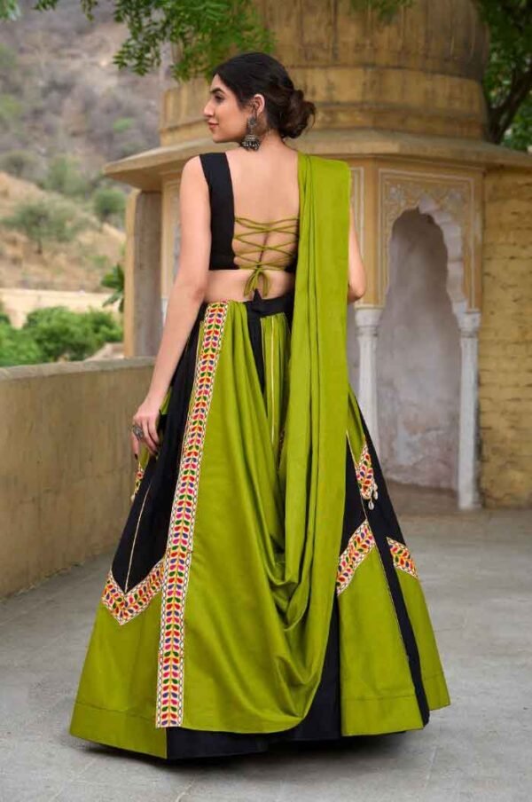 Gamthi work Lehenga Choli for Navratri in Parrot Green and Black color - Image 5
