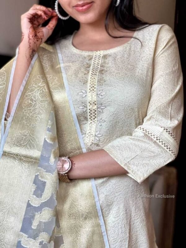 Embroidered Straight Kurta with Pants & Dupatta - Image 2