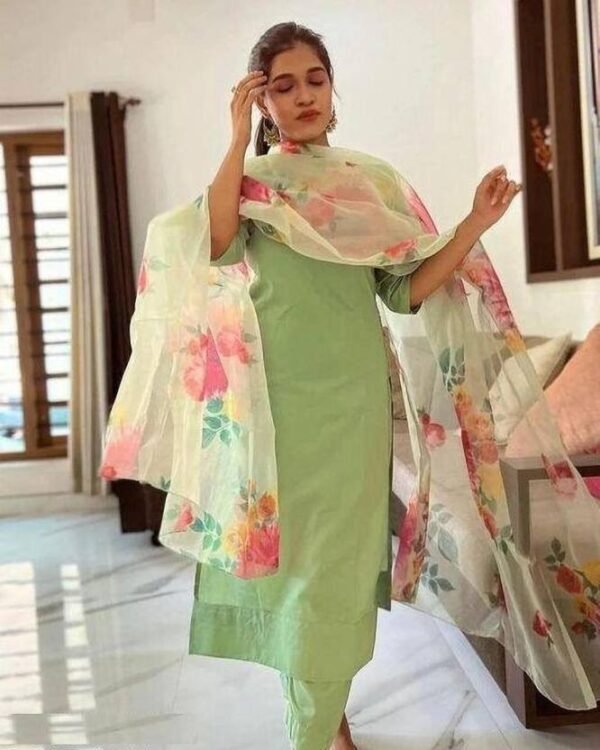 LUXURIES BEAUTIFUL PISTA SEA GREEN COTTON SILK SUIT SET