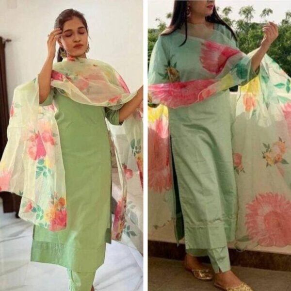 LUXURIES BEAUTIFUL PISTA SEA GREEN COTTON SILK SUIT SET - Image 2