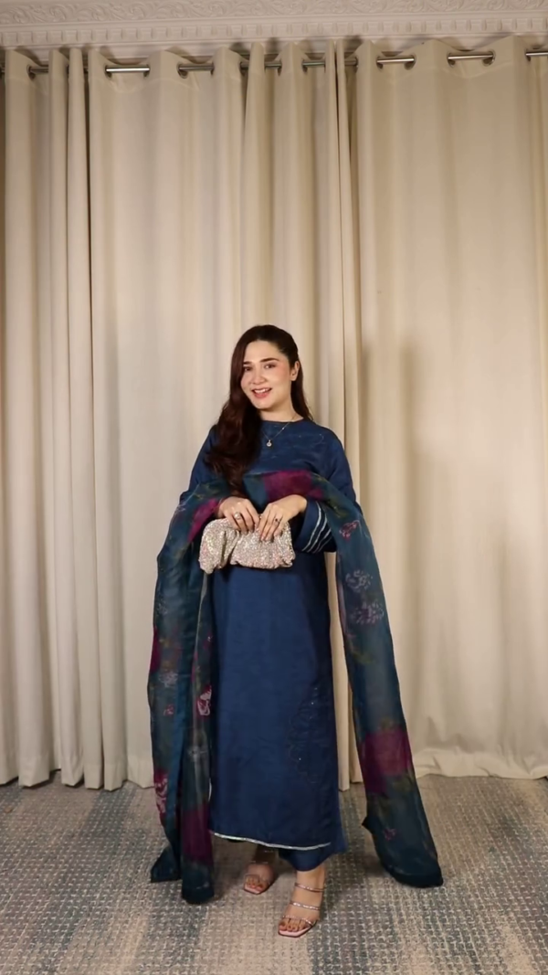 Women Embroidered Straight Kurta with Pants & Dupatta