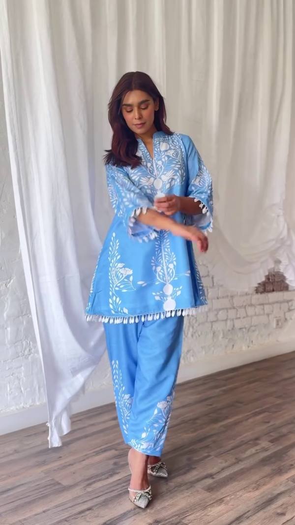 New Designer Embroidery Work Party Wear Top Bottom Set - Image 3