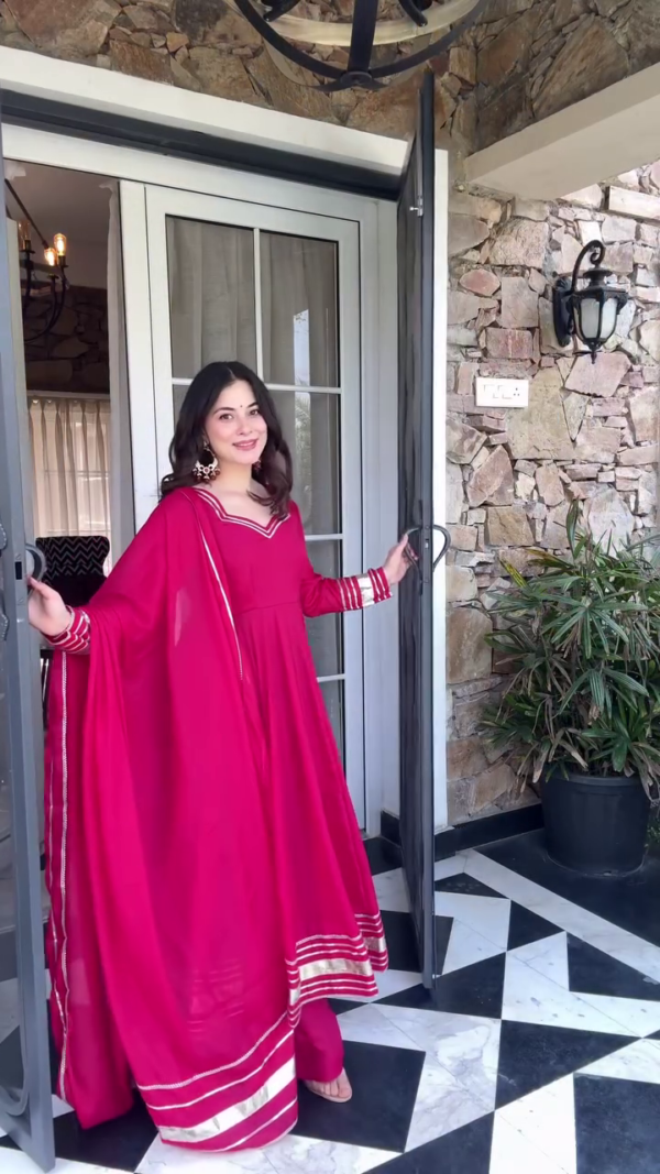 pink Readymade Long Indo Western Dress pink - Image 3