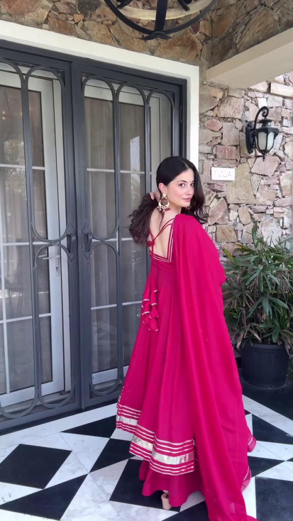 pink Readymade Long Indo Western Dress pink - Image 6