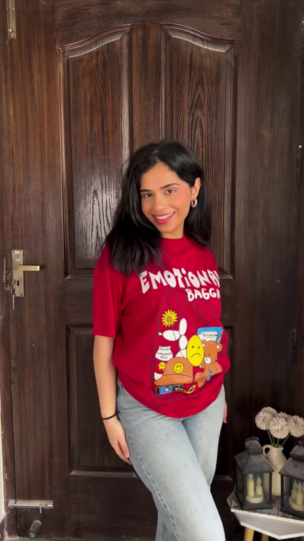 Yellow Oversized Typography Printed V-Neck Cotton T-shirt - Image 4