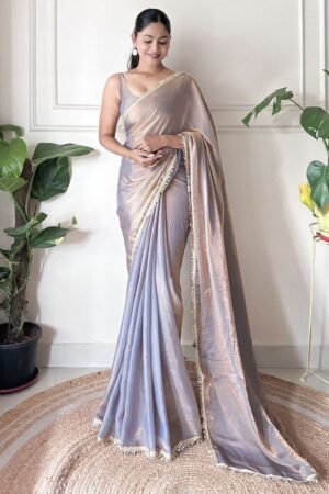 Embellished Sequinned lace Tissue Saree