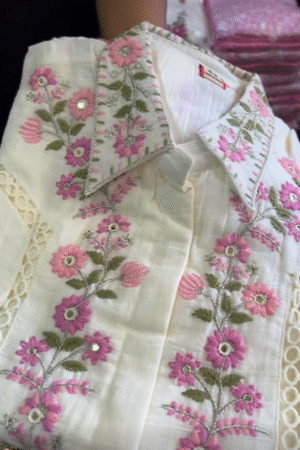 Floral Embroidered Cotton Shirt – Pastel Blossom Edition