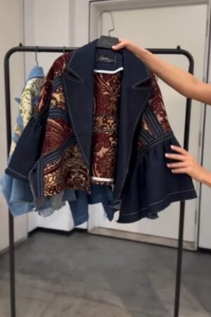Boho Blaze: Patchwork Denim Flare Jacket