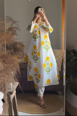 Floral Printed Cotton Kurta Set