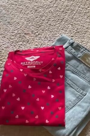 Heart Print T-Shirt and Light Blue Jeans Set