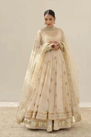 SC CREATION WOMEN's PRESENTING NEW DESIGNER EMBROIDERED WHITE COLOR ANARKALI GOWN
