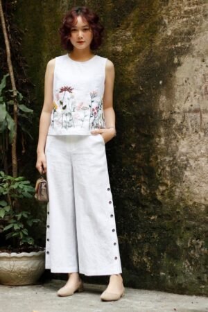 Woman Stylish Straight Cotton Embroidery Top With Pant Set