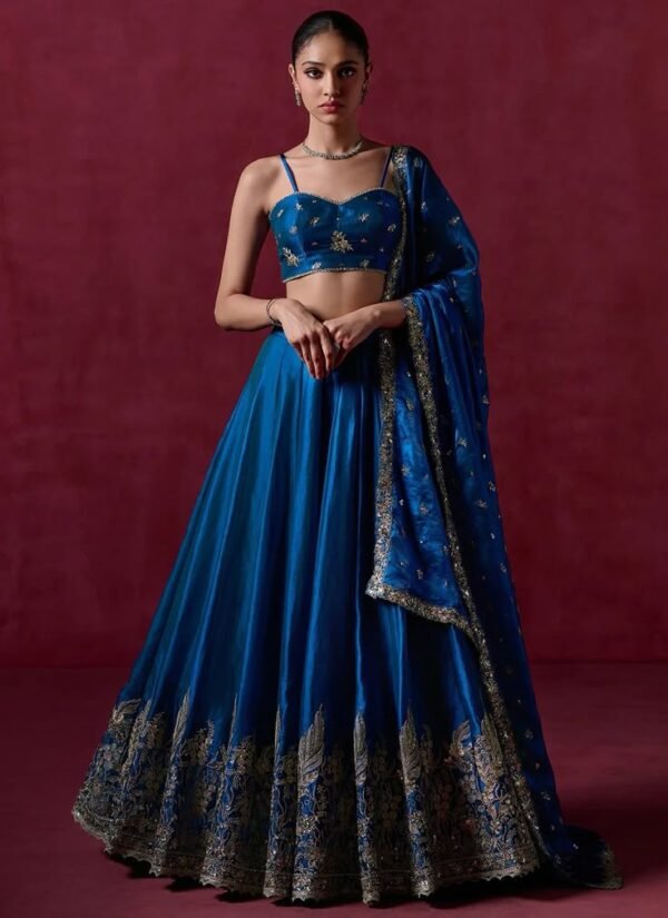 Royal Look Blue Color Mirror Work Lehenga Choli