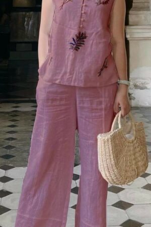 Linen Sleeveless Shirt and Oversized Pants