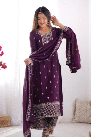 Elegant Purple Printed Kurta Set