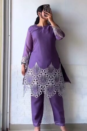 Elegant Purple Embroidered Kurta Set