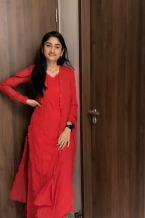 Solid Red Embroidered Kurta Set with Dupatta