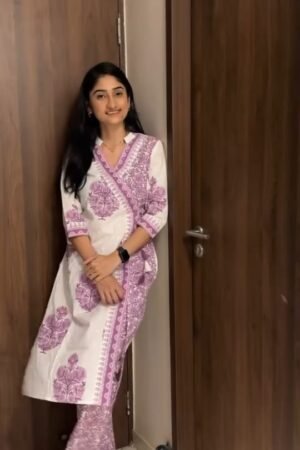 White & Lavender Floral Printed Kurta Set