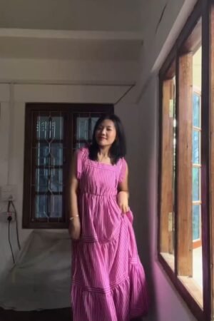 Pink & White Striped Maxi Dress