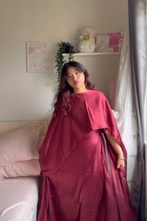 Elegant Maroon Flowing Cape Gown