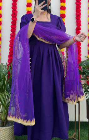 Deep Purple Anarkali Kurta Set with Dupatta