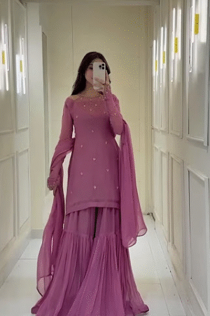 Stylish Pink Sharara Suit with Dupatta