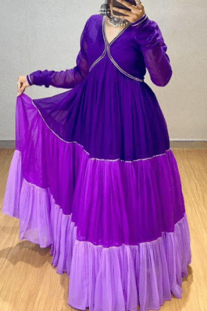 Purple and Lavender Layered Anarkali Dress
