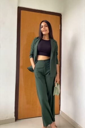 Elegant Dark Green Co-ord Set with Blazer