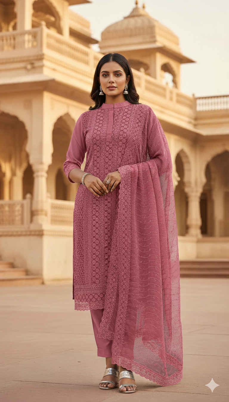 Women Embroidery with Coding Work Semi-Stitched Sharara with Dupatta Set – A Royal Blend of Elegance & Tradition