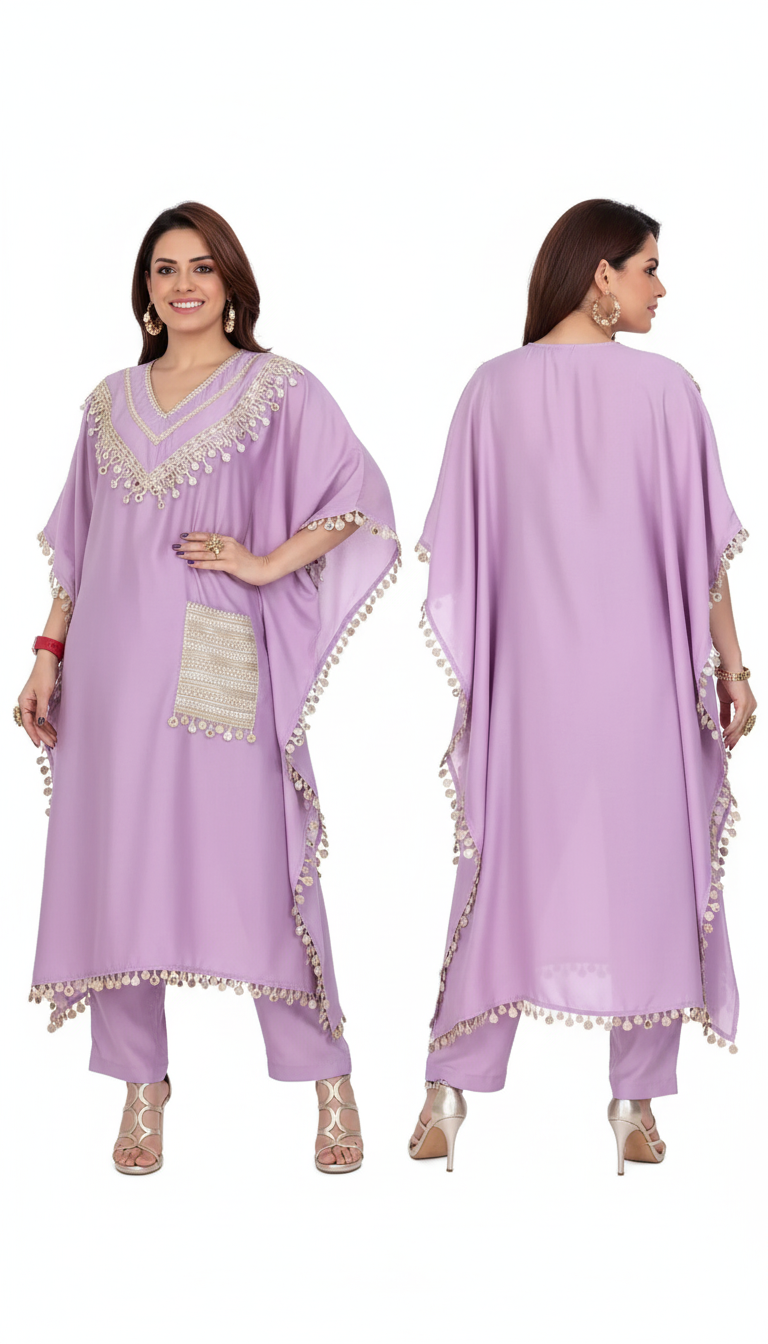 Women’s V-Neck Mirror & Lace Work Kurta with Pant – Elegant Ethnic Charm