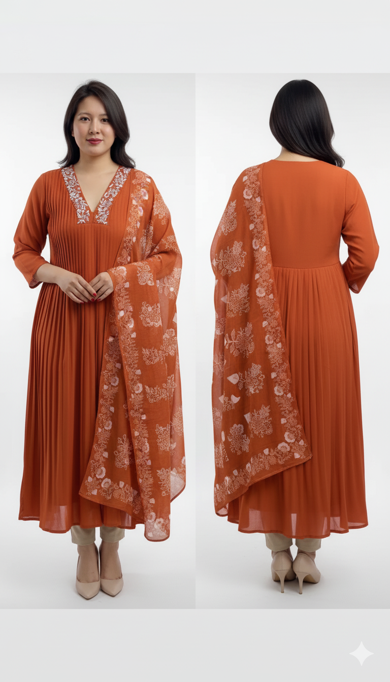 Women Ethnic Motifs Embroidered & Sequinned Anarkali Kurta with Trousers & Dupatta – Elegant Festive Ensemble