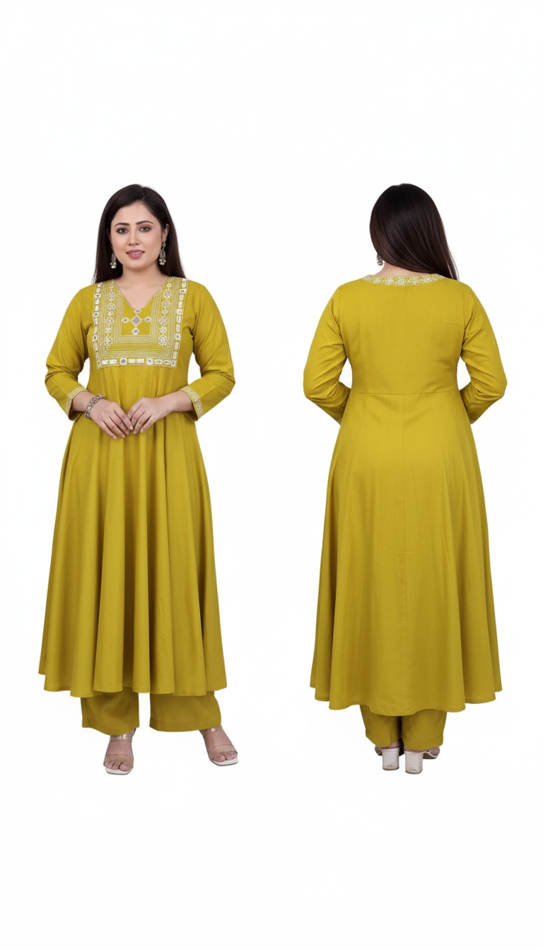 Women’s Anarkali Embroidered Kurta with Pant & Dupatta Set – Elegant Ethnic Ensemble