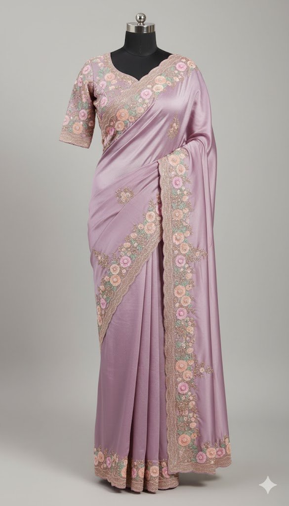 Embroidered Art Silk Saree in Purple – A Regal Expression of Elegance - Image 4