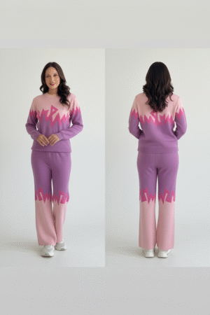 Lavender Full Sleeve Self-Design Woollen Co-ords Set for Women ? Effortless Winter Elegance