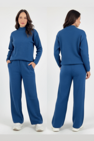 The Lifestyle Co Self Design Ribbed Knit Sweater & Wide-Leg Trousers Co-Ords ? Cozy Chic Redefined