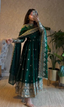 Emerald Green Embroidered Anarkali Suit