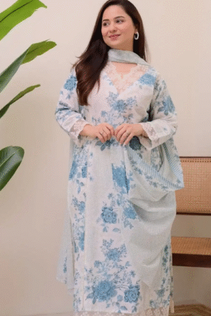Soft Blue Floral Printed Lawn Suit