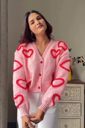 Cozy Pink Heart Cardigan Look