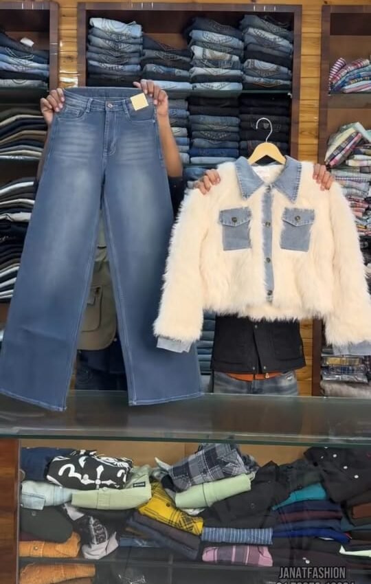 Trendy Denim & Faux Fur Jacket Winter Outfit Set - Image 2