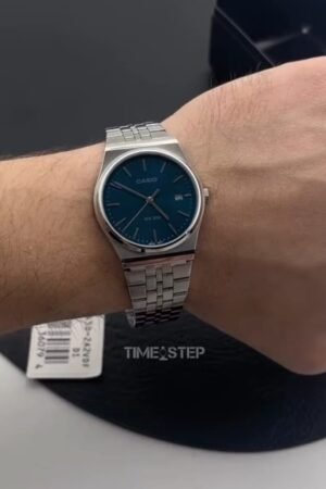 Silver Stainless Steel Watch with Blue Dial