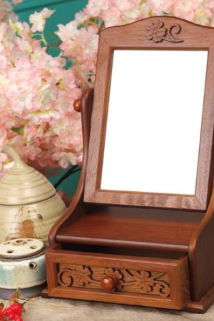 Vintage Wooden Tabletop Vanity Mirror with Drawer
