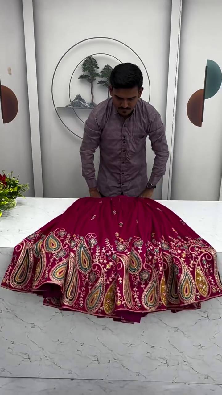 Festive Special Vichitra Embroidery Coding Sequence & Thread Work Lehenga With Stitched Blouse - Image 2
