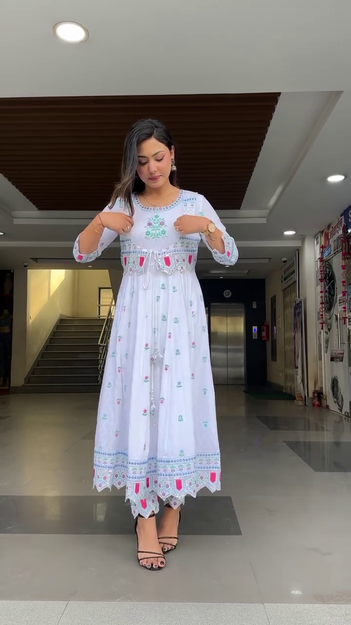 Dresser Women's Floral Embriodered Work Anarkali Kurta With Pant and Dupatta - Image 12