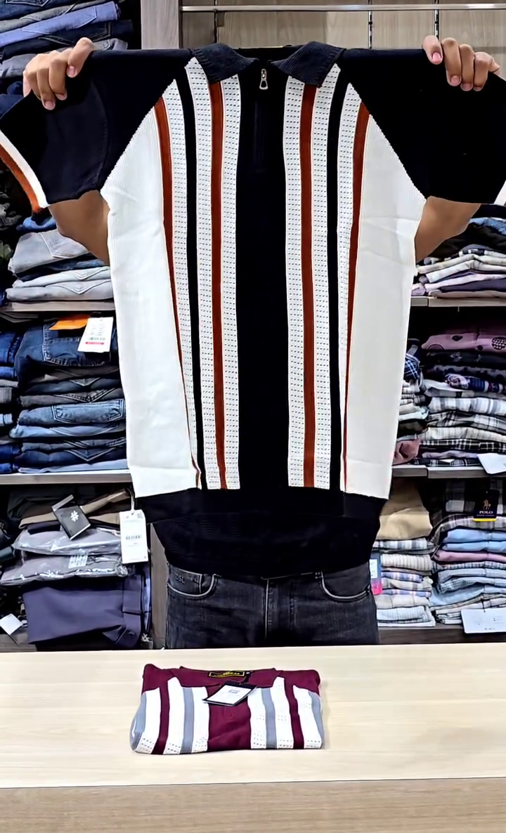 Marr Knitted Zipped Polo Shirt Navy - Image 4